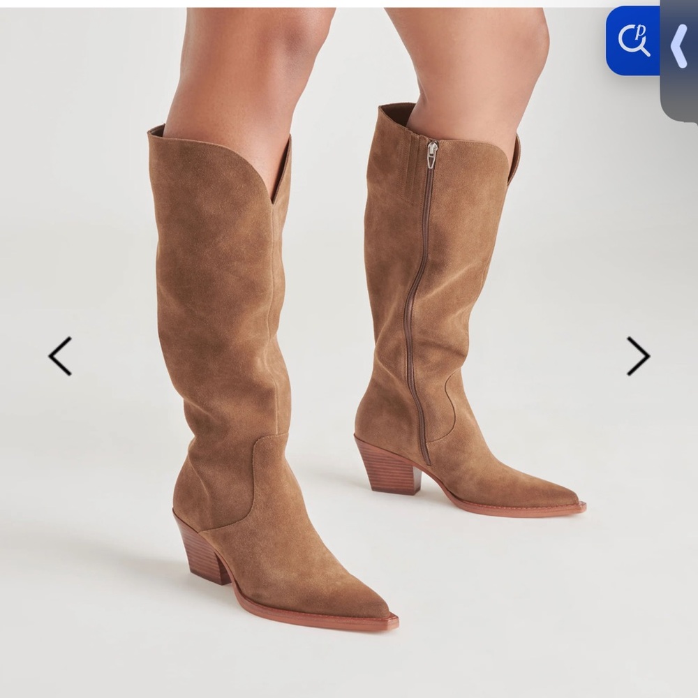 Dolce Vita Tan Suede Knee-High Western Heeled Boots